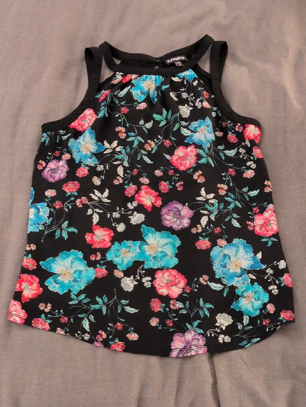 Express Black Floral Halter Camisole-Blue Pink Purple Size S Comforter Loose Fit
